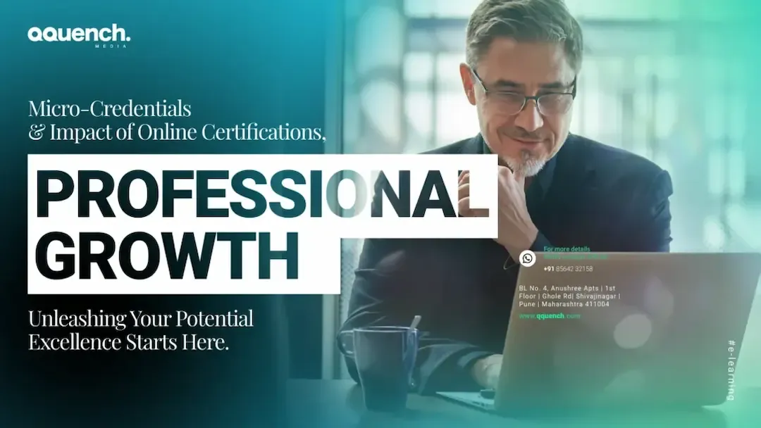 Navigating the Digital Era: Embracing Online Certifications and Micro-Credentials for Professional Growth 3 Professional man in glasses smiling at a laptop with overlay text “PROFESSIONAL GROWTH” — representing the value of micro-credentials and online certifications.