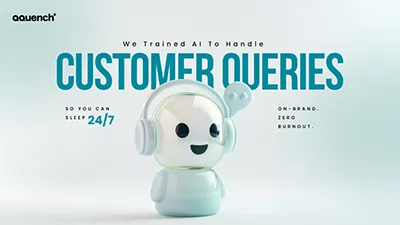 A relaxed professional smiles beside text: 'We Trained AI To Handle Customer Queries — So You Can Stay On-Brand 24/7 With Zero Burnout.'