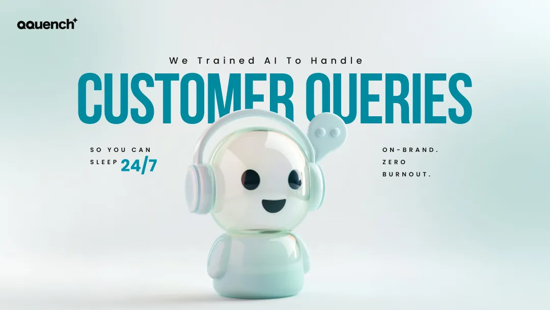 A relaxed professional smiles beside text: 'We Trained AI To Handle Customer Queries — So You Can Stay On-Brand 24/7 With Zero Burnout.'