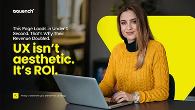 Performance-focused message in bold white text declares 'This page loads in under 1 second. That's why their revenue doubled' with the impactful statement 'UX isn't aesthetic.